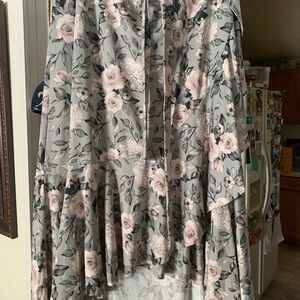 Bella Floral Midi Wrap Skirt in Gray and Blush 2xl